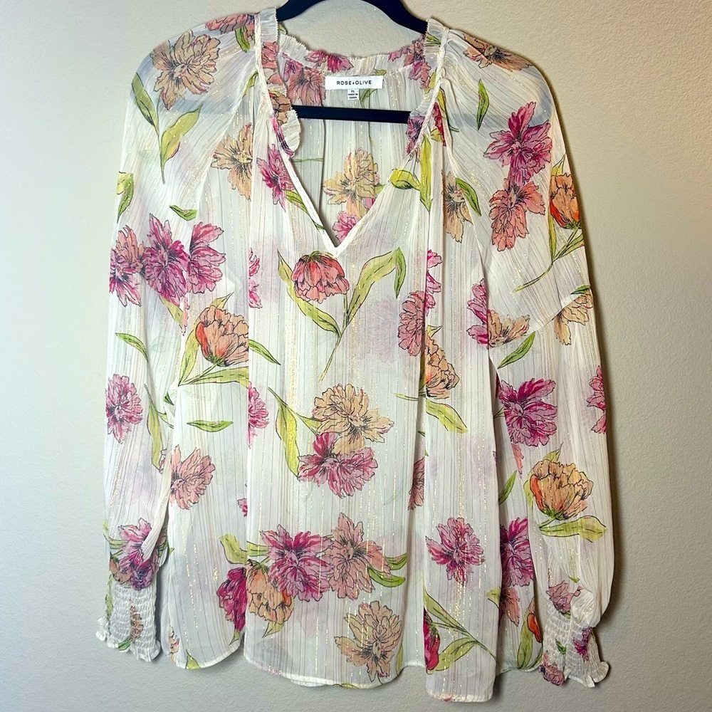 Floral Women's Top - Pink and Green